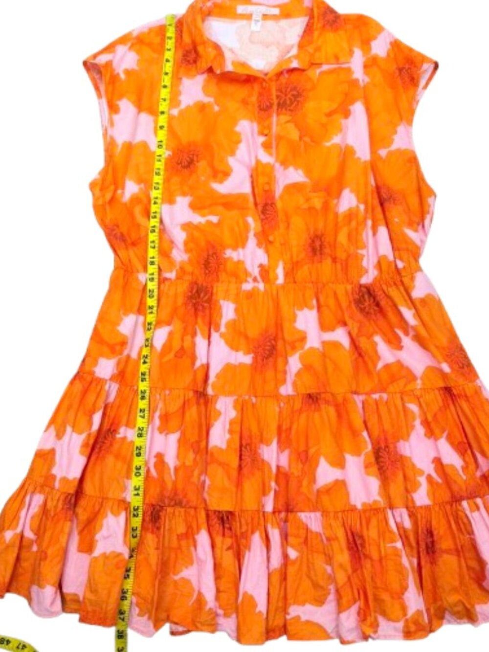 Anthropologie Hutch Short-Sleeve Mini Shirt Dress Orange Floral Sz 2X Worn Once - Picture 10 of 11